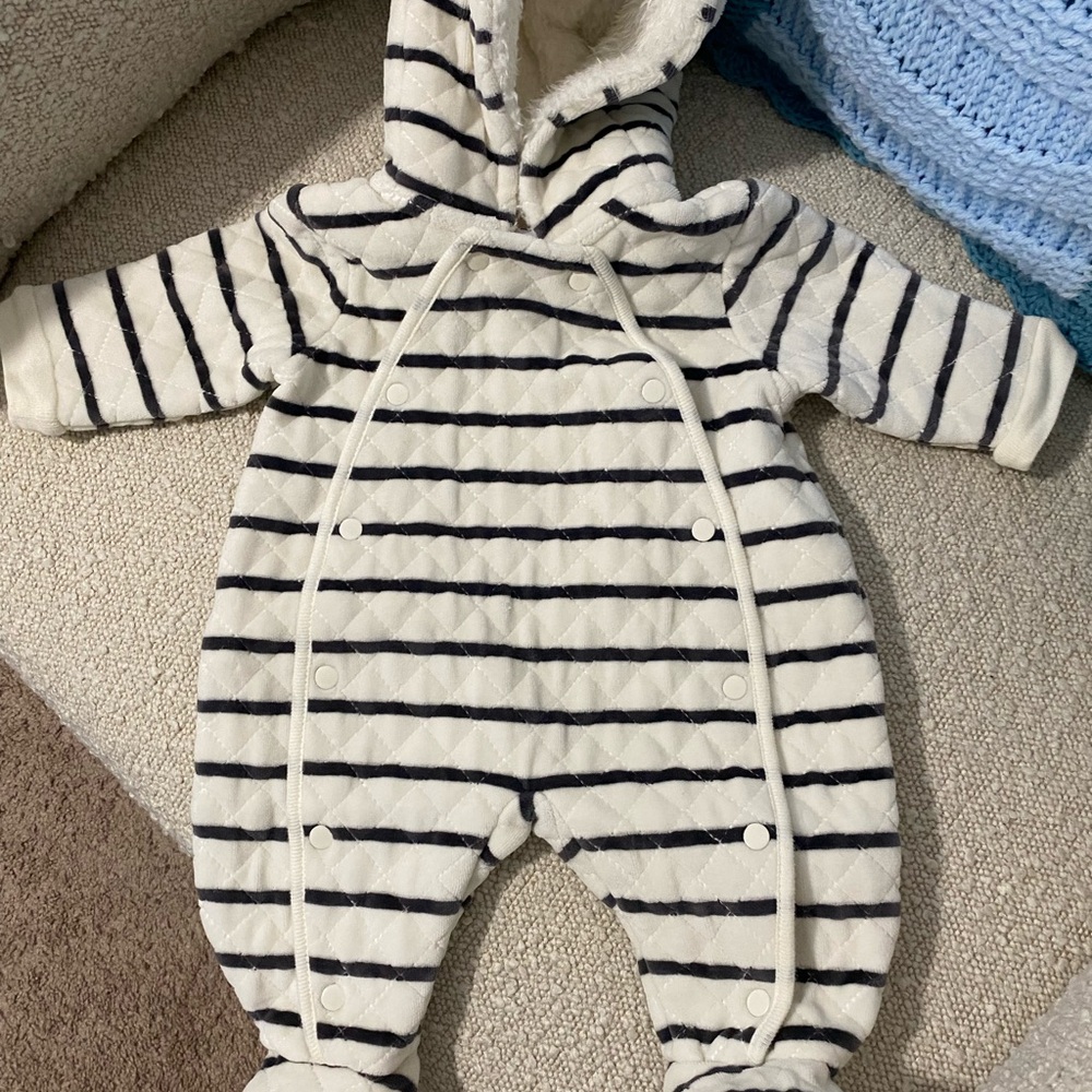 Striped Hooded Baby One Piece